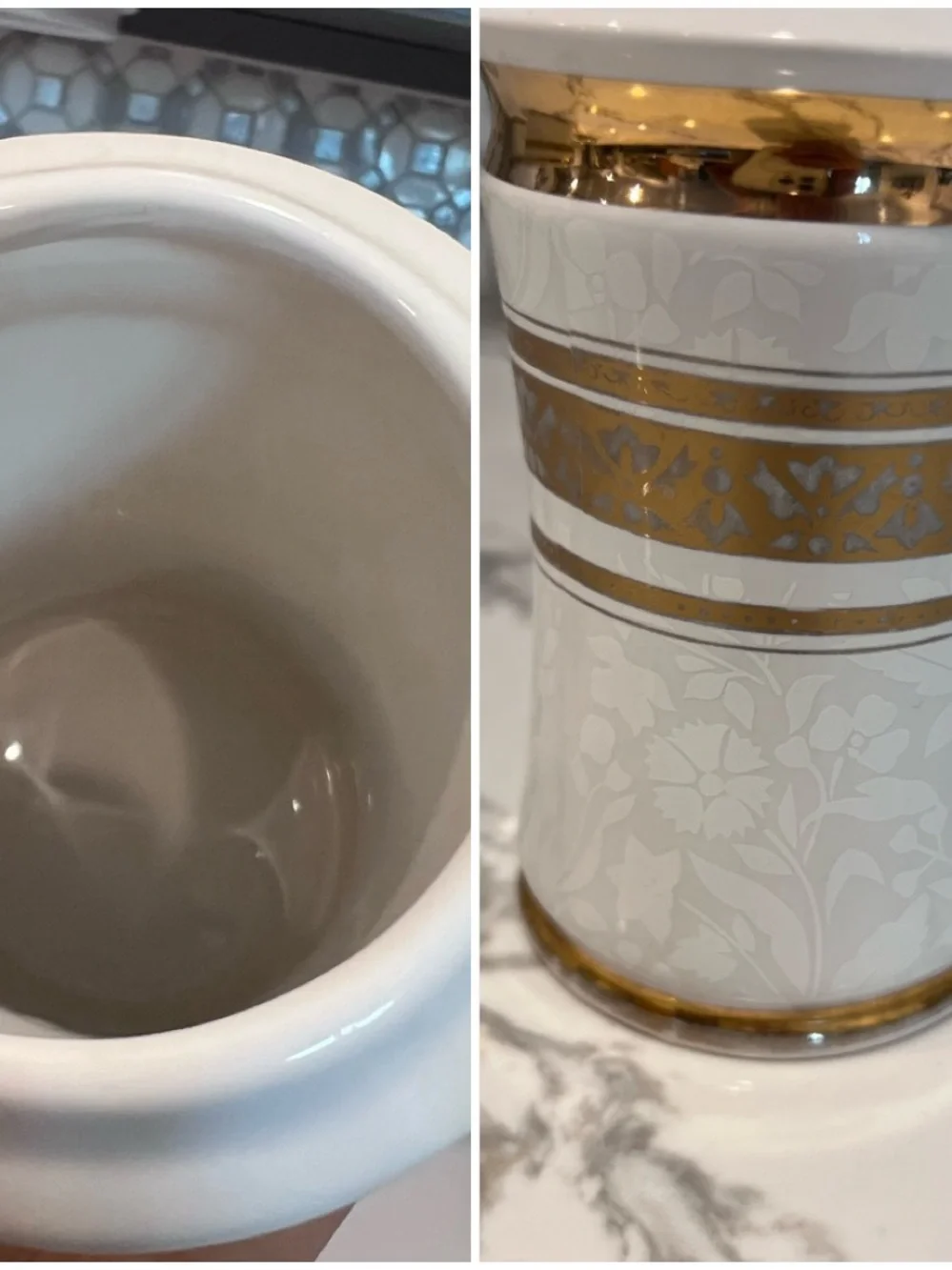 Vintage Creative Bath Products 4 pc Set Ceramic White Floral W/ 22k Gold Trim